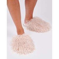 Loungeable Faux Mongolian Fur Mule Slippers Beige