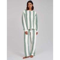 Loungeable Striped Fleece Lounge Set Green Mix