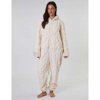 Loungeable Faux Fur Trim Onesie Cream