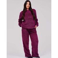 Loungeable Fleece Wide Leg Lounge Set Purple