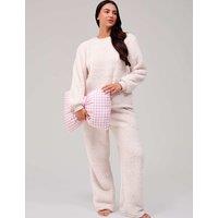 Loungeable Fleece Wide Leg Lounge Set Cream