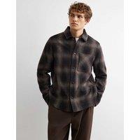 River Island Regular Fit Pure Cotton Checked Overshirt Brown Mix