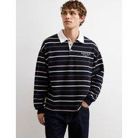 River Island Pure Cotton Striped Long Sleeve Rugby Shirt Navy Mix