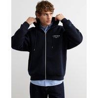 River Island Oversized Pure Cotton Printed Long Sleeve Zip Up Hoodie Navy