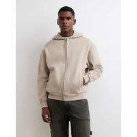 River Island Cotton Rich Zip Up Hoodie Stone