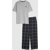 River Island Regular Fit Mono Check Pyjama Set Grey Mix