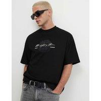 River Island Oversized Pure Cotton Printed Short Sleeve T-Shirt Black Mix