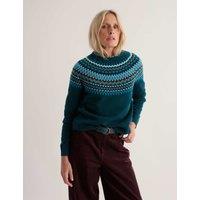 Seasalt Cornwall Merino Wool Rich Fairisle Crew Neck Jumper Teal Mix