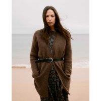Seasalt Cornwall Textured Longline Cardigan with Wool & Mohair Brown