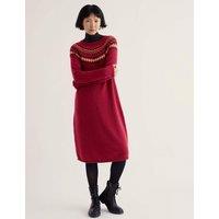 Seasalt Cornwall Fair Isle Crew Neck Jumper Dress with Merino Wool Red Mix
