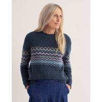 Seasalt Cornwall Merino Wool Rich Fairisle Crew Neck Relaxed Jumper Navy Mix