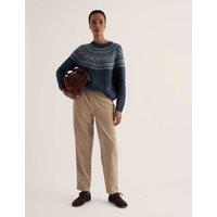 Seasalt Cornwall Merino Wool Rich Fairisle Crew Neck Relaxed Jumper Blue Mix