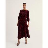 Seasalt Cornwall Velvet Printed Midaxi Flared Dress Red Mix