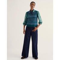 Seasalt Cornwall Merino Wool Rich Fairisle Round Neck Knitted Vest Teal Mix