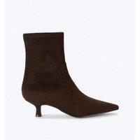 Steve Madden Checklist Suedette Pointed Toe Kitten Heel Ankle Boots Brown