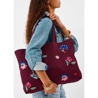 ACCESSORIZE Pure Cotton Floral Embroidered Shopper Bag Burgundy