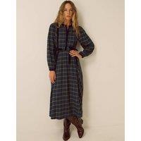 Monsoon Cotton Blend Checked Midi Dress Navy Mix