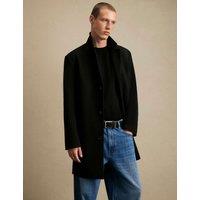 River Island Faux Wool Single Breasted Overcoat Black