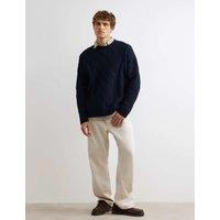 River Island Wool Blend Cable Crew Neck Jumper Navy