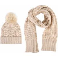 Jones Bootmaker Knitted Pom Hat And Scarf Set Sand