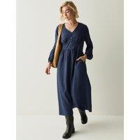 Regatta Gingham V Neck Button Front Midi Smock Dress Dark Blue