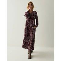 Regatta Floral V Neck Button Front Maxi Tiered Dress Burgundy Mix