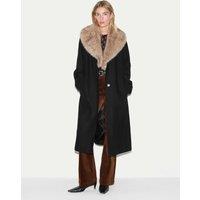 Jigsaw Wool Rich Faux Fur Collar Longline Duster Coat Black