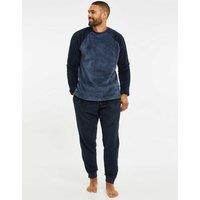 Threadbare Fleece Ribbed Cuffed Pyjama Set Navy Mix