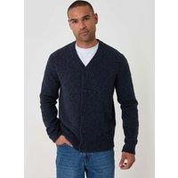 Threadbare Wool Blend Cable Knit V Neck Cardigan Navy