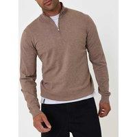 Threadbare Soft Knit Quarter Zip Jumper Taupe