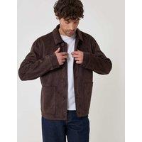 Threadbare Faux Suede Collared Button Up Jacket Chocolate