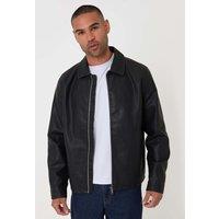 Threadbare Faux Leather Zip Up Collared Jacket Black