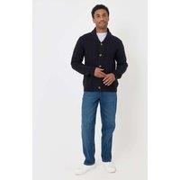 Threadbare Cable Collared Neck Cardigan with Wool Navy