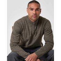 Threadbare Textured Knit Quarter Zip Funnel Neck Jumper Taupe