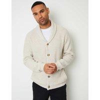 Threadbare Ribbed Shawl Neck Cardigan with Wool Ecru