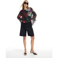 River Island Floral Fringed Crew Neck Top Black Mix