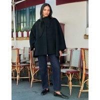 RO&ZO Wool Blend Tie Neck Button Front Cape Black