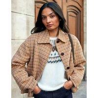 RO&ZO Double Faced Wool Blend Checked Cropped Jacket Camel Mix