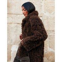 RO&ZO Faux Fur Revere Collar Longline Coat Brown