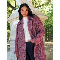 RO&ZO Herringbone Double Breasted Longline Cocoon Coat with Wool Pink Mix