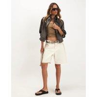 River Island Faux Leather Funnel Neck Cropped Trench Coat Grey