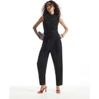River Island Tuxedo Barrel Leg Trousers Black