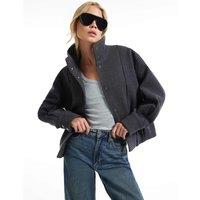 River Island Oversized Funnel Neck Bomber Jacket Dark Grey
