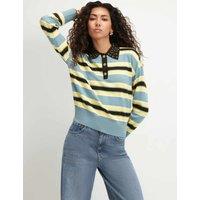 River Island Embellished Collar Striped Polo Shirt Blue Mix