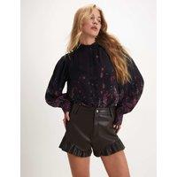 River Island Floral Frill High Neck Blouse Black Mix