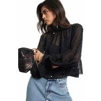 River Island Sequin Roll Neck Tie Back Top Black Mix