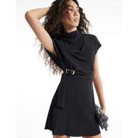 River Island Trim Detail High Neck Mini Tea Dress Black