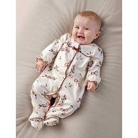 Mamas & Papas Bow Print Christmas Sleepsuit White