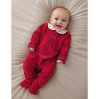 Mamas & Papas Velour Embroidered Christmas Sleepsuit Red