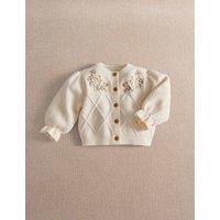 Mamas & Papas Flower Embroidered Cardigan Cream